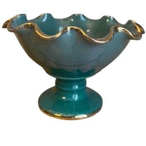 Lusterware Green Ceramic Compote Bowl With Gold Trim